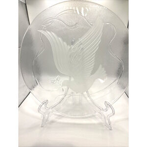 Vintage Smith Glass Co Frosted Glass Dove Platter 13” Ribbon & Flowers